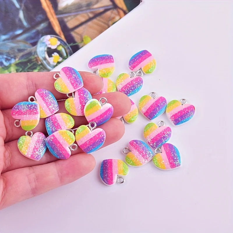 Resin Art Jewelry Kit - 10Pcs Colorful Heart Resin Charms Cute
