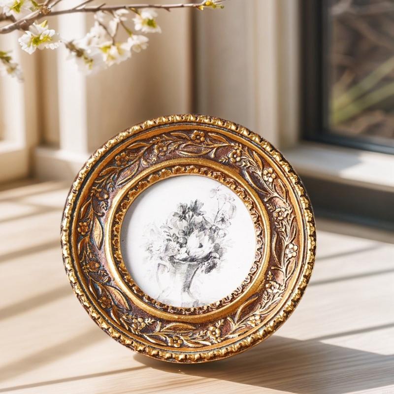 Antique Bronze Gold Round Phot - Resin Art Photo Frame recension och pris